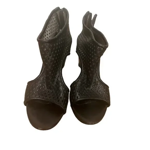 All Black Women's Wedge Toeless Booties Size 8.5 - Picture 4 of 15